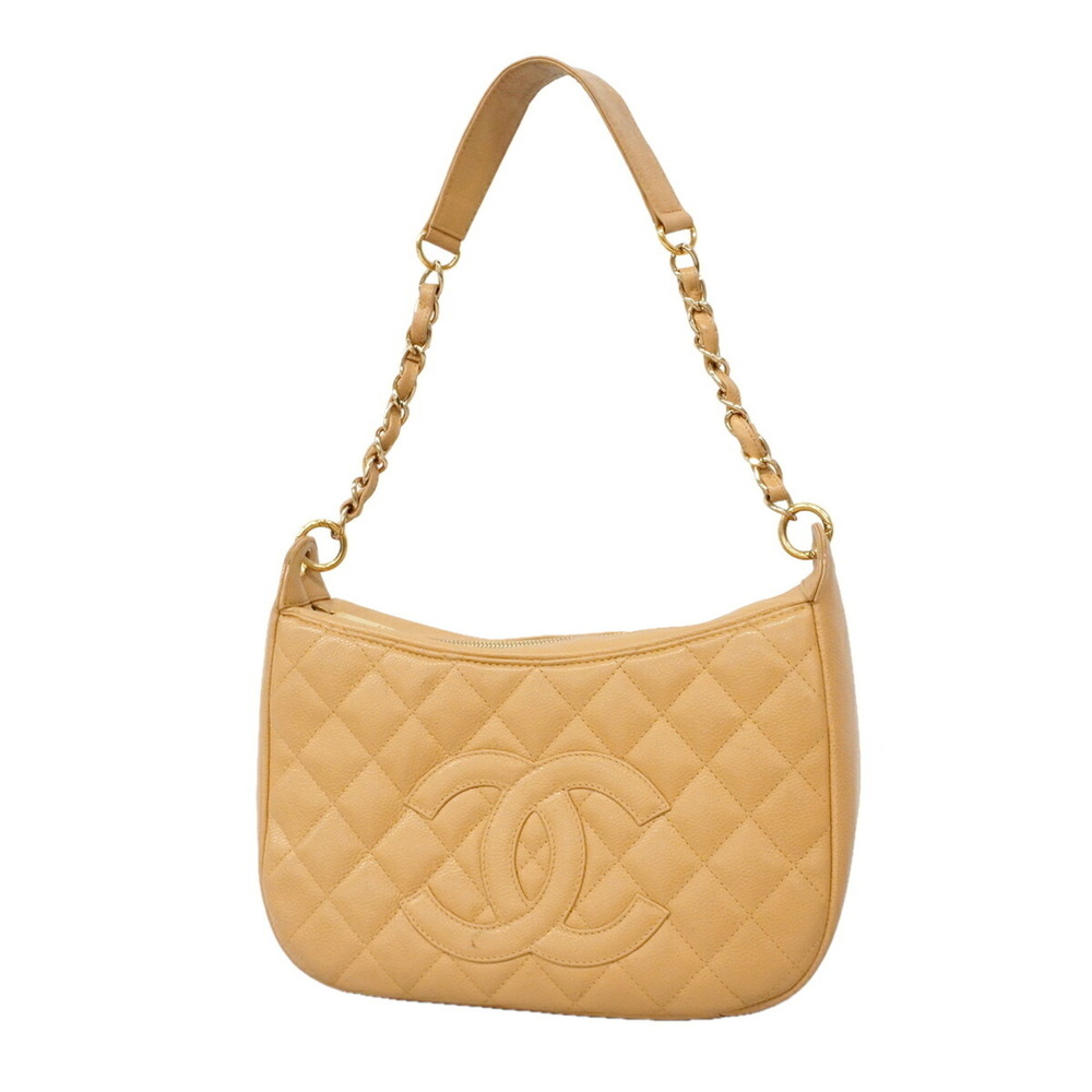 Chanel Matelassé Chain Shoulder Bag, Caviar Leather, Beige/Champagne, Women's
